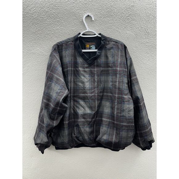 Forresters Mens Windbreaker Size Large Gray Plaid Long Sleeve V-Neck - Picture 1 of 10